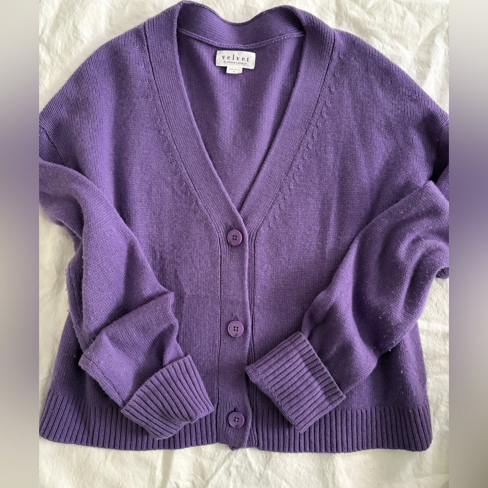 Velvet by Graham & Spencer Lilac V-Neck Button Cardigan